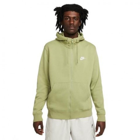 Nike Felpa Uomo C Cappuccio e Zip Intera Sportswear Club Fleece 334 Verde Bianco