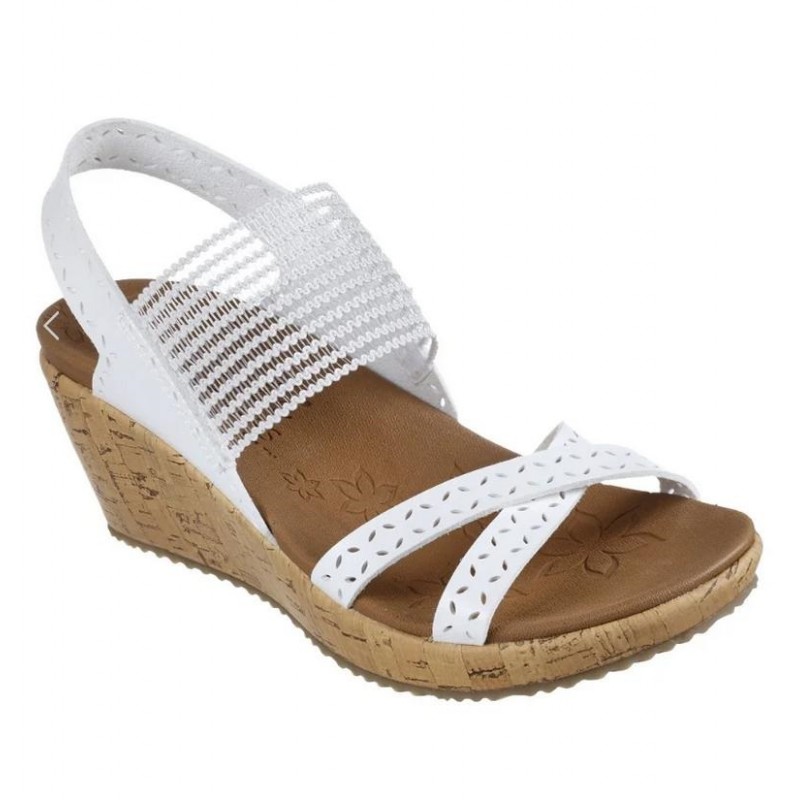 Skechers Sandali Donna Con Zeppa Slingback Beverlee Boho Glow WHT White