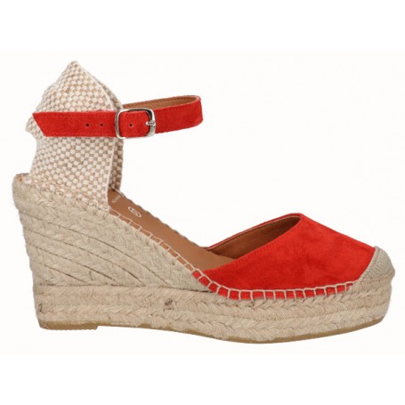 Viguera Espadrillas Alte Donna in Crosta di Pelle e Tessuto, Con Zeppa - ROS (Rosso)