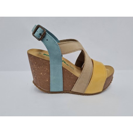 Bionatura Sandali Donna In Nabuk DAFNE Con Zeppa 9,5 Cm e Fibbia - NAM509 (Multi)