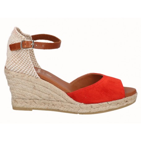 Viguera Espadrillas Donna In Pelle Scamosciata e Tessile, Con Zeppa - ROS (Rosso)