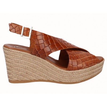 Viguera Sandali Espadrillas Donna in Pelle Goffrata, Con Zeppa - CUO (Cuoio)