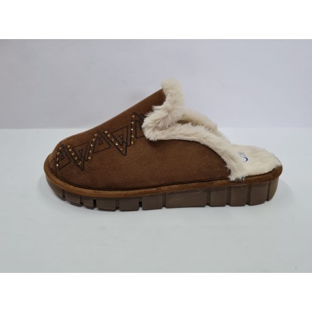 Cliawalk Ciabatte Donna In Tessuto Con Risvolti in Pelliccia - MAR (Marrone)