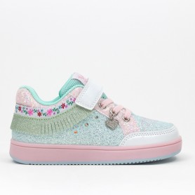 Lelli Kelly Sneakers Bambina Frangetta Mix Con Luci e Cuoricino - CEBI (Celeste/Bianco)