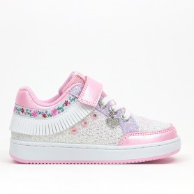 Lelli Kelly Sneakers Bambina Frangetta Mix Con Luci e Cuoricino - BIRO (Bianco/Rosa)