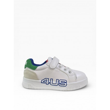 4US Sneakers Infant Con Strappo e Lacci Elastici By Paciotti - BIA/MUL (Bianco/Multi)