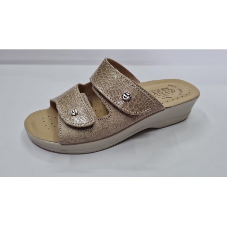 Fly Flot Ciabatte Aperte Donna In Pelle Con Zeppa e Strappi -  6009 (Beige)