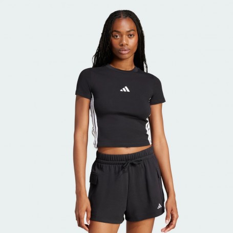 Adidas T-Shirt Donna Essentials 3 Stripes Slim Baby  - Colore : Nero/Bianco