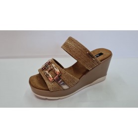 GianMarcoVenturi Ciabatte Donna In Sintetico Con Zeppa ed Accessorio - Cuoio/Multi