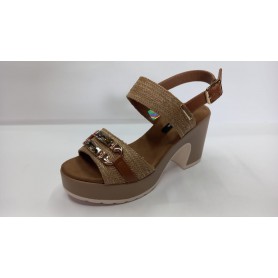 GianMarcoVenturi Sandali Donna in Raffia Ed Ecopelle Con Accessorio - Cuoio/Multi