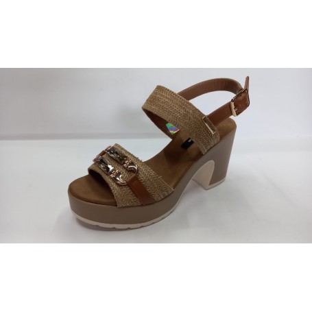 GianMarcoVenturi Sandali Donna in Raffia Ed Ecopelle Con Accessorio - Cuoio/Multi