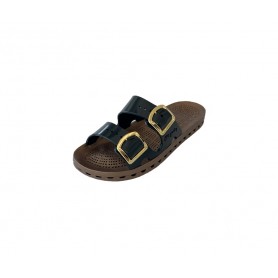 Sensi Ciabatte Donna La Jolla Prestigio in PVC con Doppia Fibbia - 001 (Nero/Marrone)