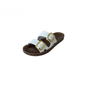 Sensi Ciabatte Donna La Jolla Prestigio in PVC con doppia Fibbia - 002 (Bianco/Marrone)