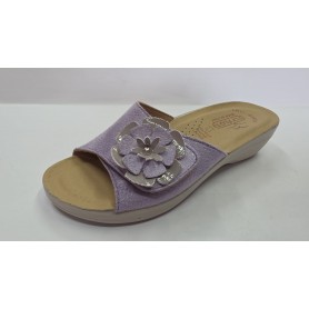 Fly Flot Ciabatte Donna in Morbida Microfibra Con Fiore e Strappo - 6016 (Lilla)