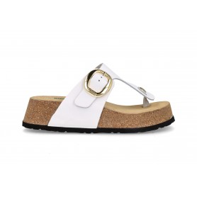 Bionatura Infradito Donna In Pelle Nabuk Finger Con Fibbia Dorata - BYBC (Bianco)