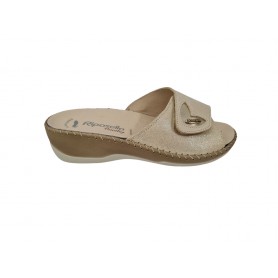 Riposella Ciabatta con zeppa e Strappo, donna, linea cucita a mano - BEI (Beige)