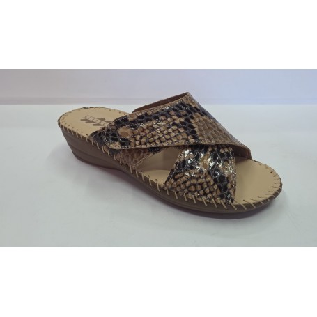 StilediVita Ciabatte Donna In Pelle con Zeppa E Strappo - ROC (Roccia)