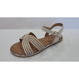 Galia Sandali Donna in Ecopelle e Rafia C/Strass, Cinturino Con Fibbia - BIA (Bianco)