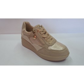 4US Sneakers Donna In Ecopelle Con Lacci e Cerniera By Paciotti - BEI (Beige/Multi)