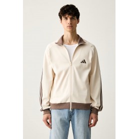Adidas Felpa Uomo Stadium PQ TT a Zip Intera, Essentials - Colore : Beige/Marrone