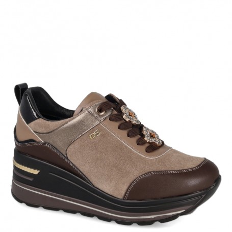 Donna Serena Sneakers Donna con Lacci, Cerniera ed Accessorio - TAU (Taupe)